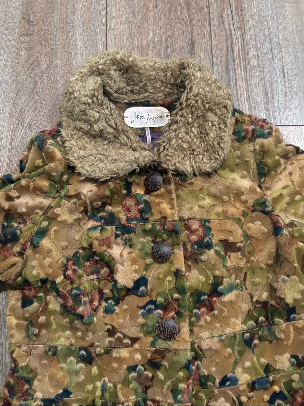 Vintage Free People Coat Coat with Floral Pattern and Faux Fur - Picture 4 of 11
